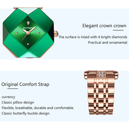 POEDAGAR 005 Swiss Ultra Thin Fashion Decorative Women Watch- Rose Gold & Green