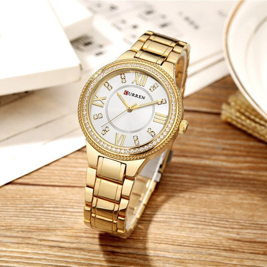 CURREN C9004L Stainless Steel Watch for Women – Gold & White