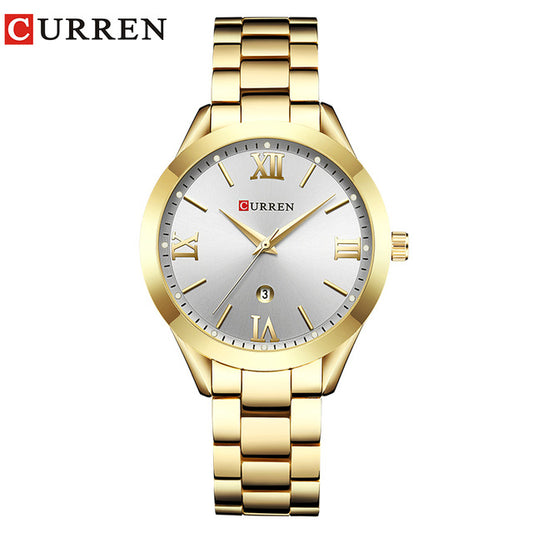 Curren C9007L Classic Women Watch with Date – Gold & White