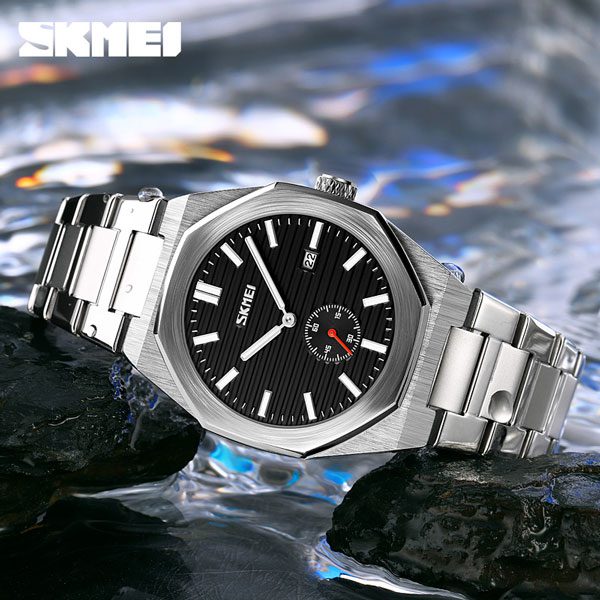 SKMEI 9262 Stainless Steel Band quartz Business Watch For Men's- Silver & Black