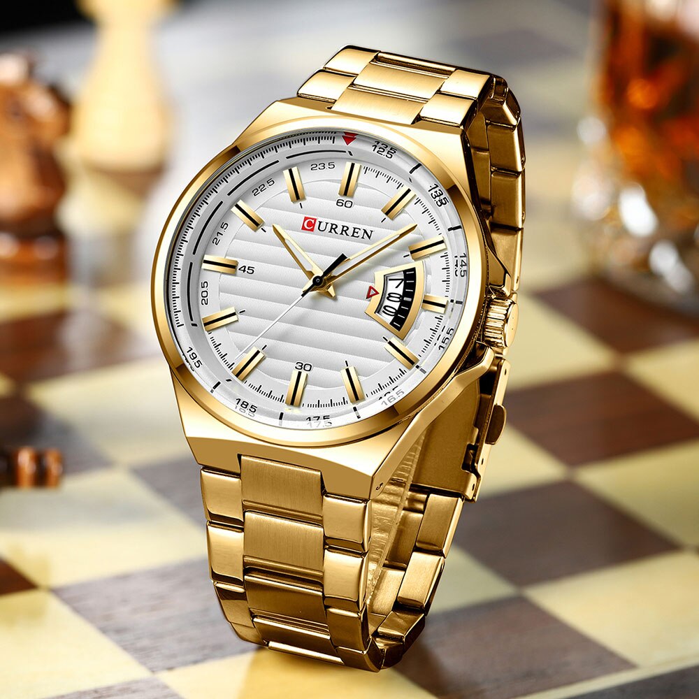 CURREN 8375 Stainless Steel Analog Watch For Men - Gold & White