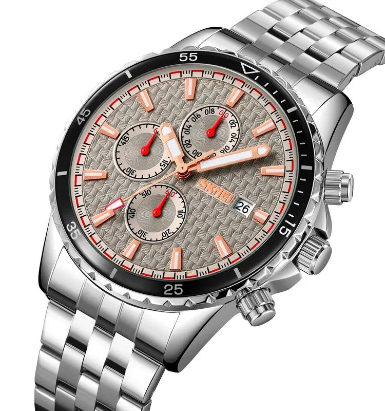 SKMEI 9334 Chronograph Stainless Steel Men's Quartz Watch- Silver