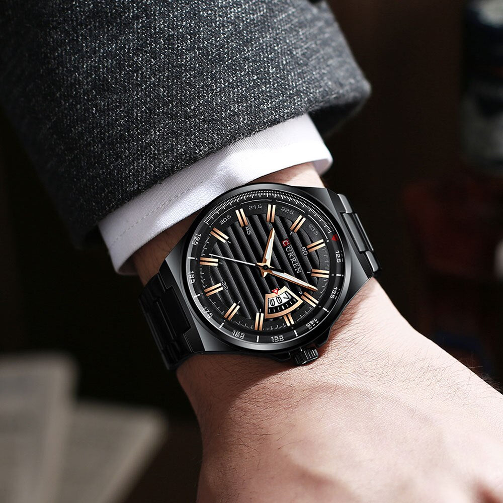 CURREN 8375 Stainless Steel Analog Watch For Men - Black