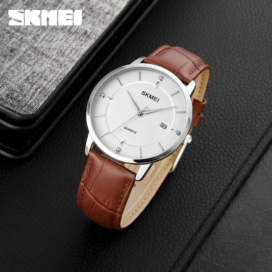 SKMEI 1801 Stainless Steel Leather Quartz Men’s watch- Brown