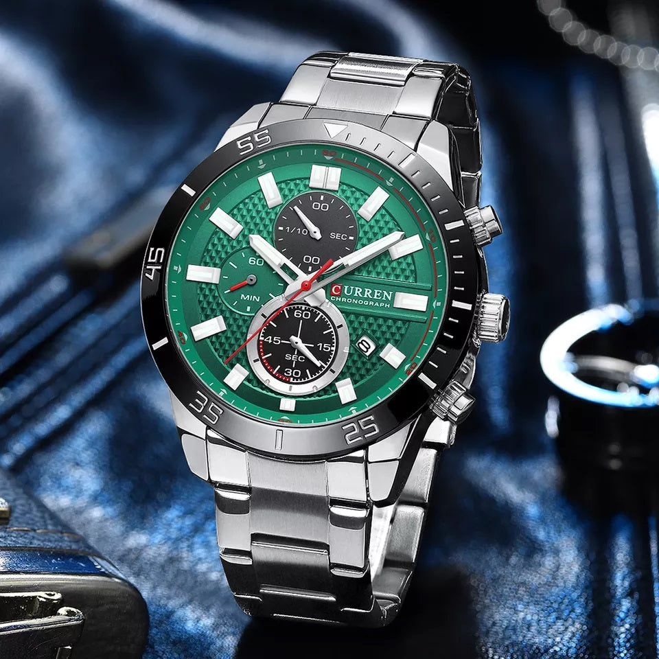 CURREN 8417 Chronograph Luminous Watch for Men - Silver & Green