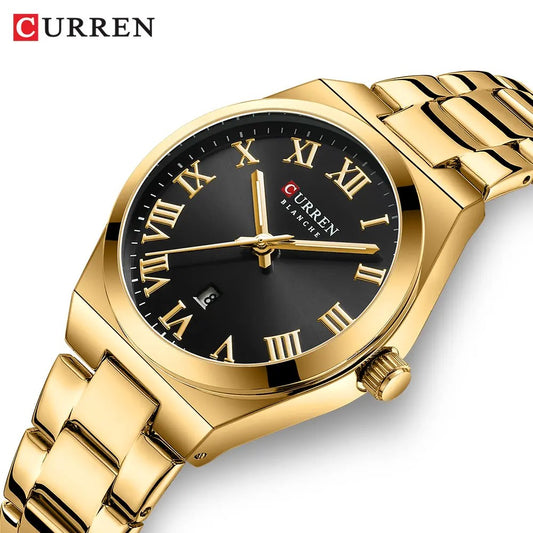 CURREN 9095 Elegant Stainless Steel Classic Women Quartz Watch- Gold Black