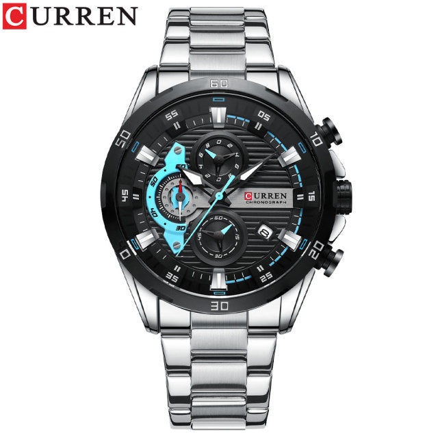 CURREN 8402 Chronograph Stainless Steel Watch for Men - Silver & Black