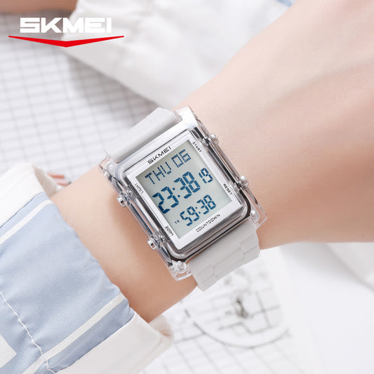 SKMEI 2787 5BAR Water-Proof LED Display Silicone Straps Unisex Luminous Wristwatch- Light Grey