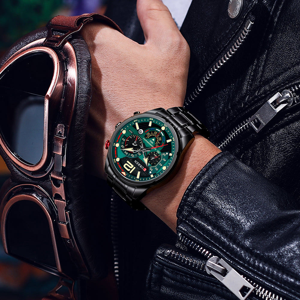 CURREN 8395 Luxury Brand Watch for Men - Black & Green