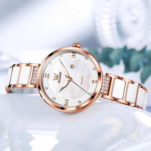 OLEVS 5589 Luxury Design Quartz Watch - Rose Gold & Silver