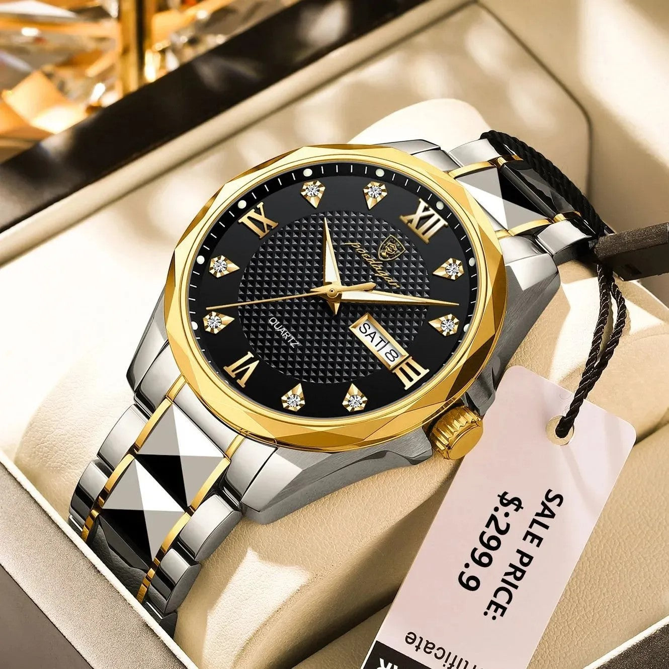 Poedagar 998 Two-Tone Stainless Steel Waterproof Men’s Watch - Silver Gold & Black