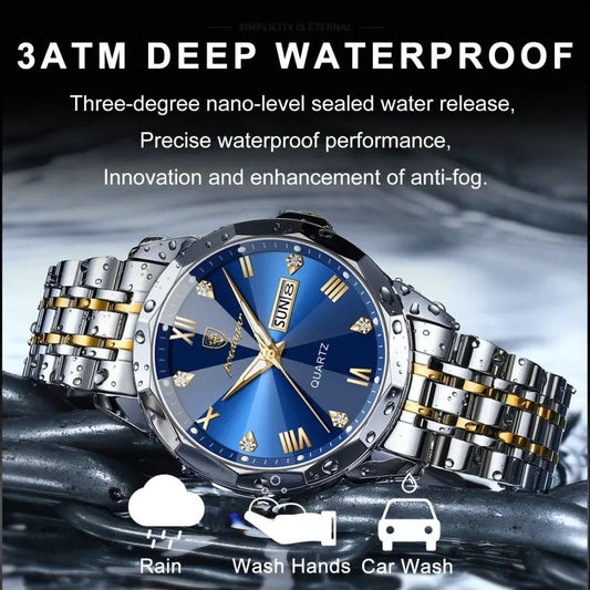 Poedagar 810 Diamond cart Stainless Steel Luminous Quartz Men watch