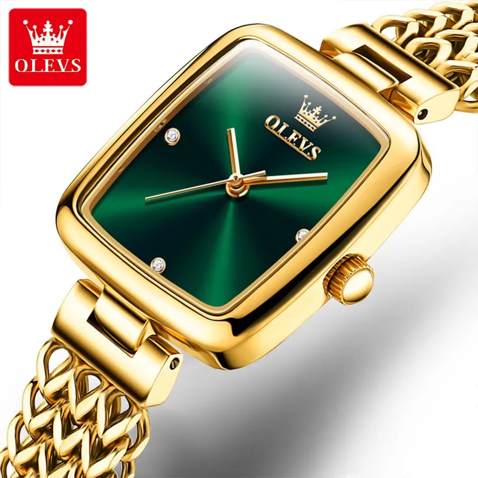 Olevs 9948 Luxury elegant stainless steel fashion Women’s quartz watch- Gold Green