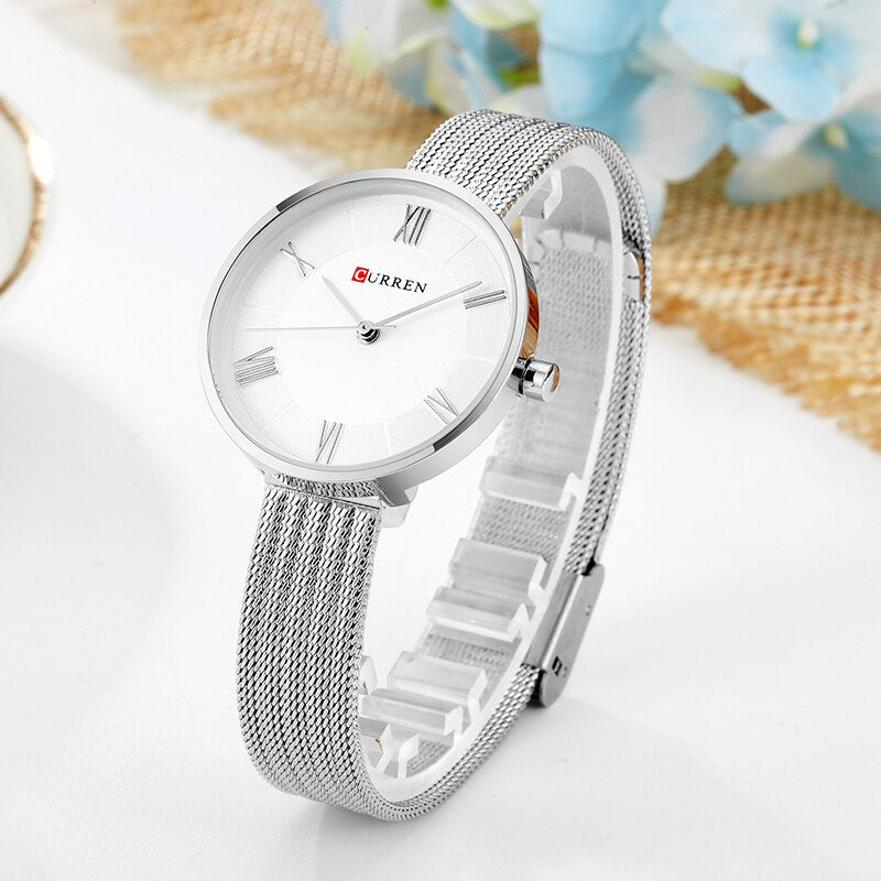 CURREN C9020SL Classic Chain Watch for Women - Silver