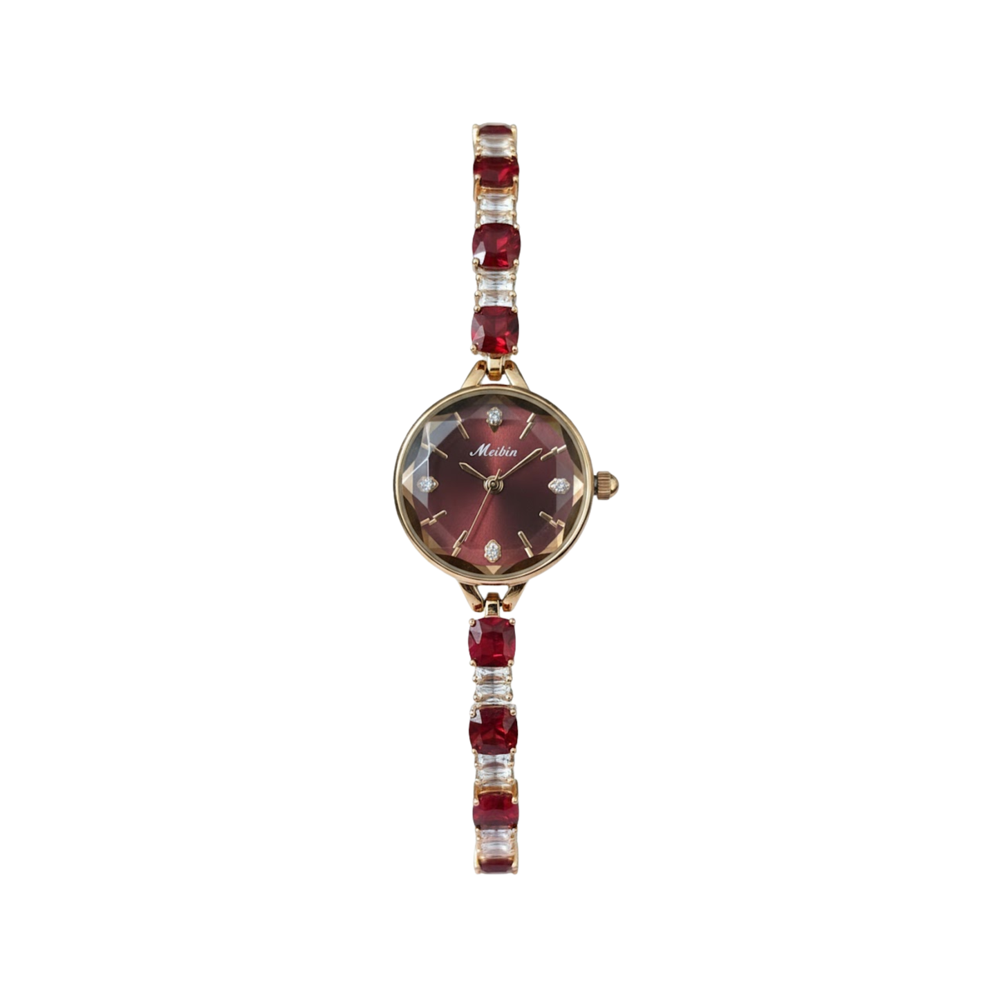 MEIBIN M1703L Luxury Crystal Bracelet Ladies Watch-Maroon