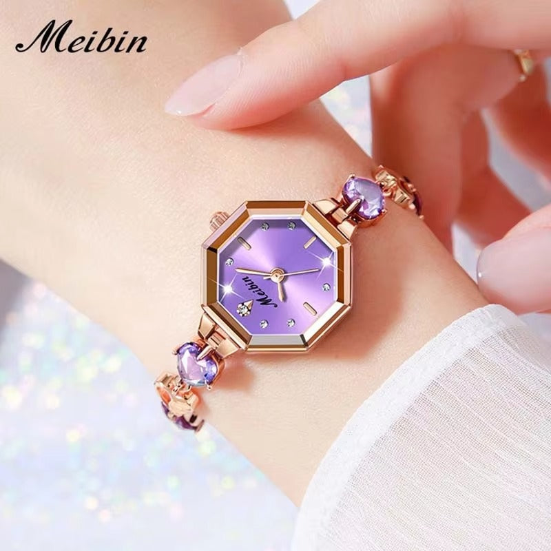 MEIBIN 1702 Octagonal Dial Luxury Bracelet Ladies Watch-Purple