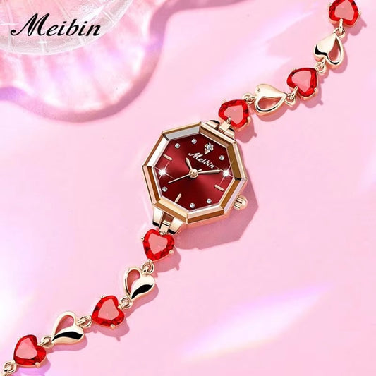 MEIBIN 1702 Octagonal Dial Luxury Bracelet Ladies Watch-Red