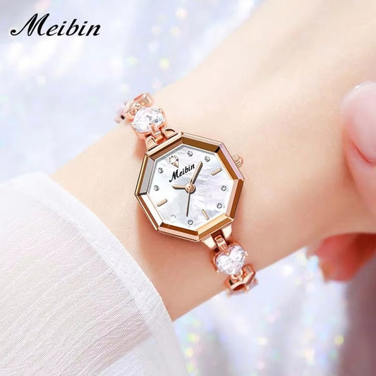 MEIBIN 1702 Octagonal Dial Luxury Bracelet Ladies Watch-White