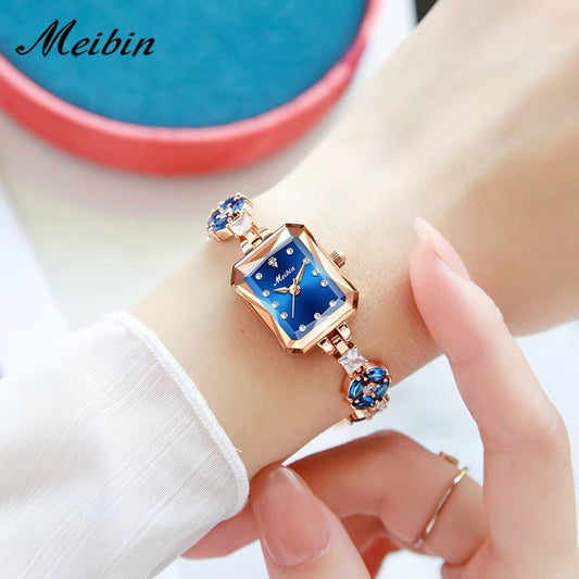 MEIBIN 1860 Square Dial Bracelet Elegant Ladies Watch-Blue