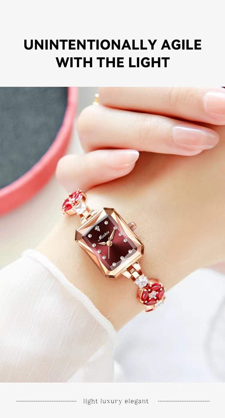 MEIBIN 1860 Square Dial Bracelet Elegant Ladies Watch-Red