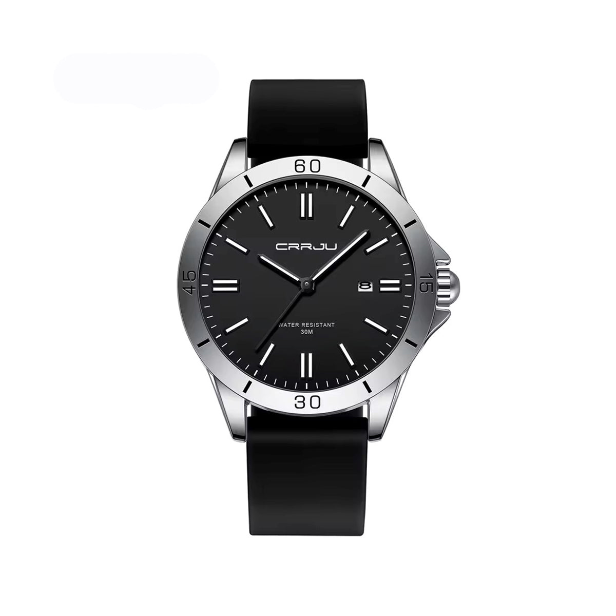 CRRJU 5025 Casual Quartz Luminous Silicone Men's Watch- Black