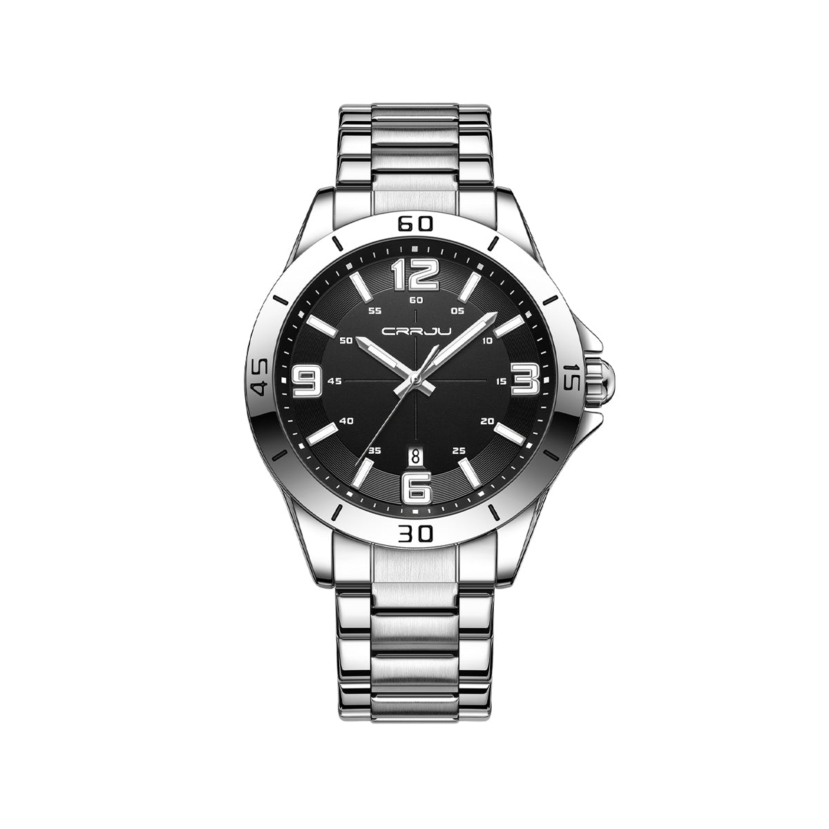 CRRJU 5003 Luxury Design Stainless Steel Watches Men's Quartz Luminous Clock- Silver Black