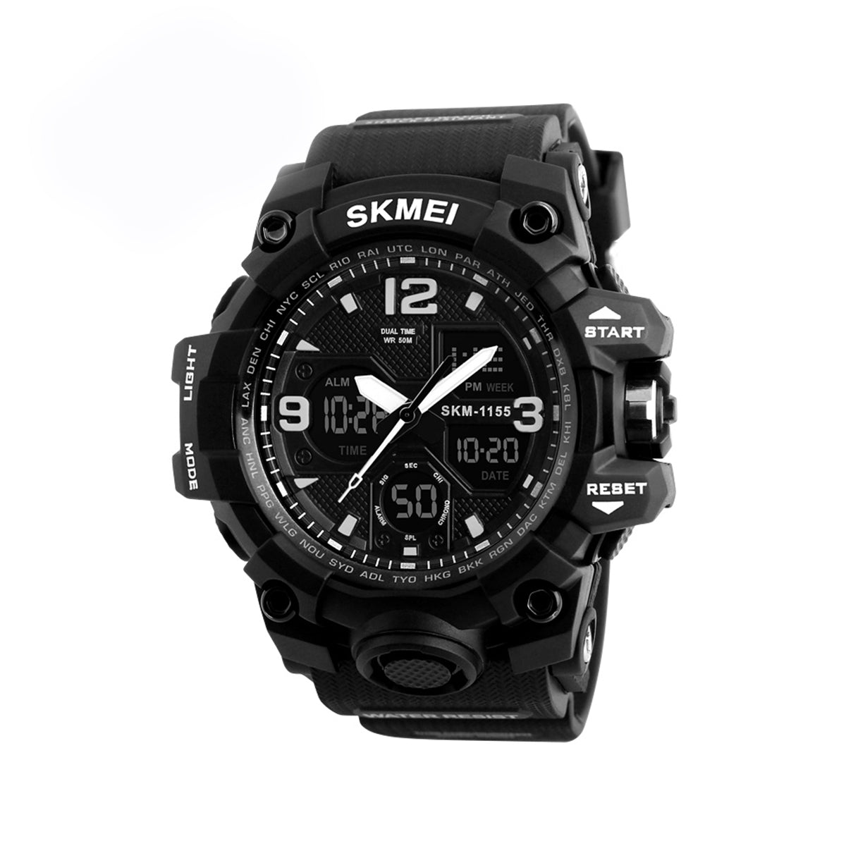 SKMEI 1155 Sports Camouflage Dual Time Belt Watch - Black