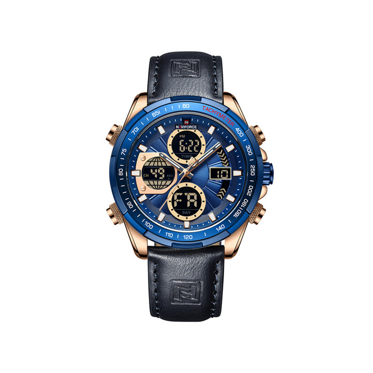 NAVIFORCE 9197 Digital & Analog Display Leather Casual Military Sport Wristwatch for Men’s- Black & Blue