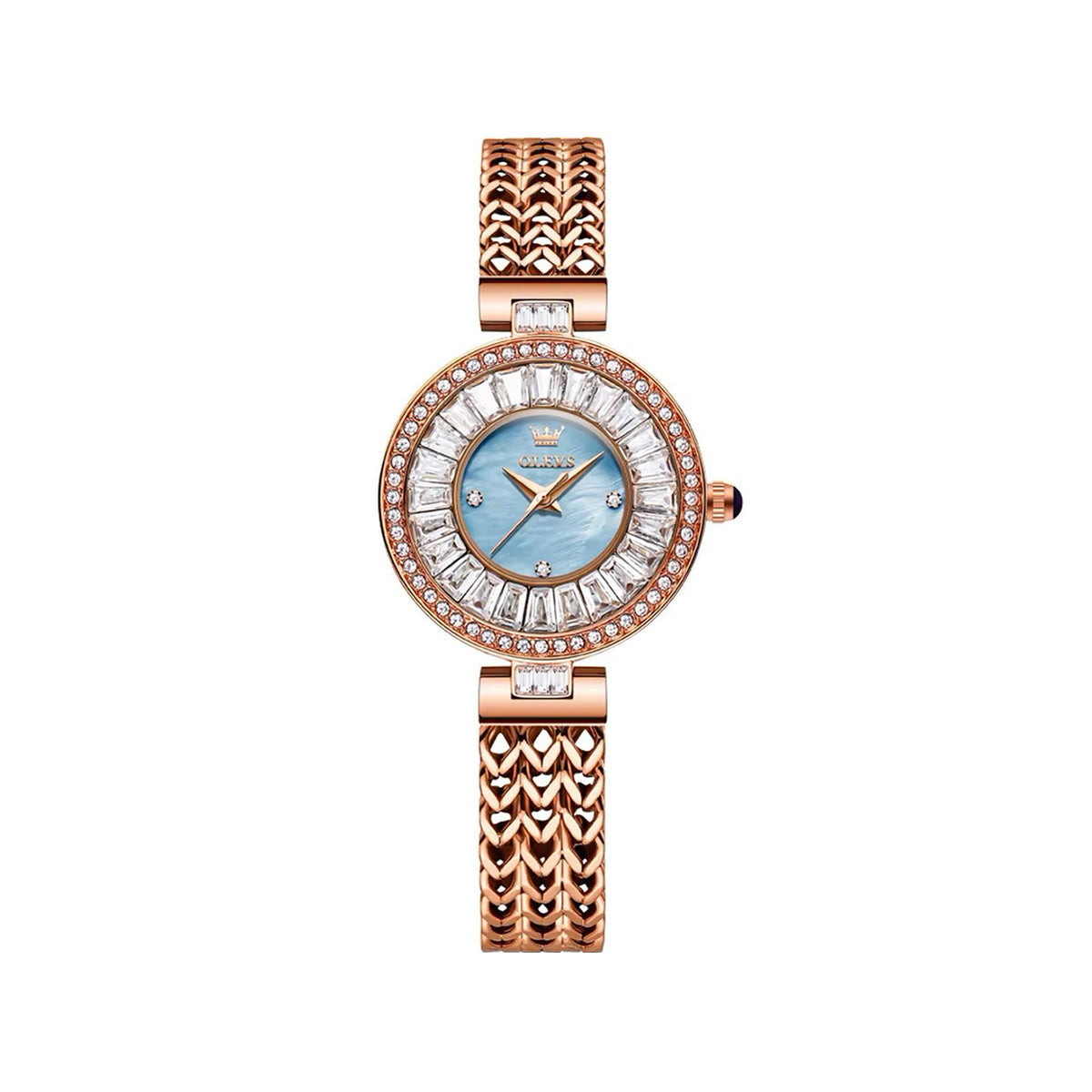 OLEVS 9959 Exclusive Design Watch for Women - Rose Gold & Sky Blue