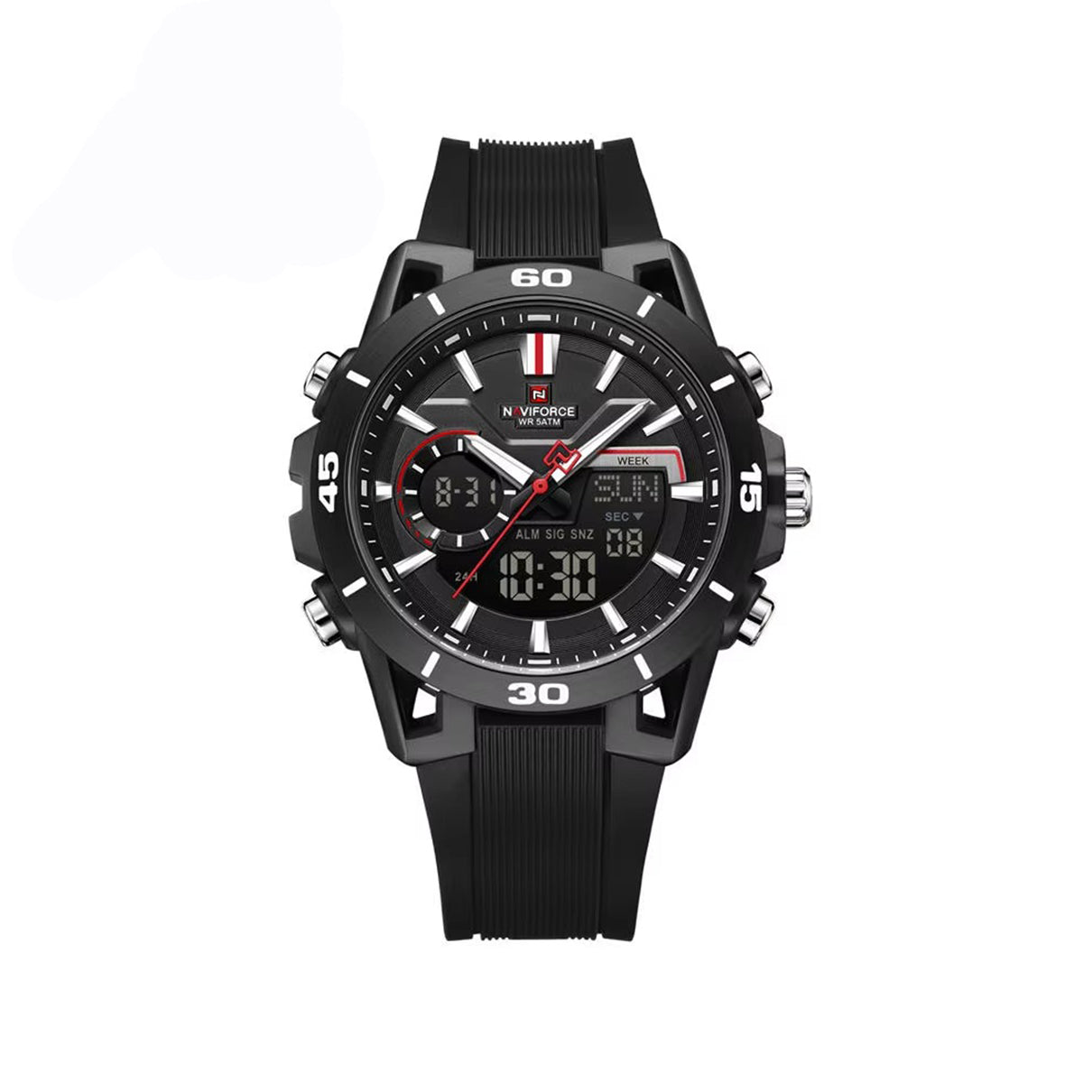 Naviforce 7135 Luxury Analog Quartz Wristwatch with Silicone Strap, Waterproof Casual & Business Style Men’s Watch- Black
