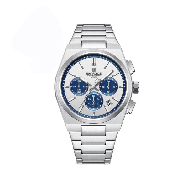 NAVIFORCE 8048 Premium Active Chronograph Luxury Stainless Steel Strap Men’s watch- Silver & Blue Sub-Dial