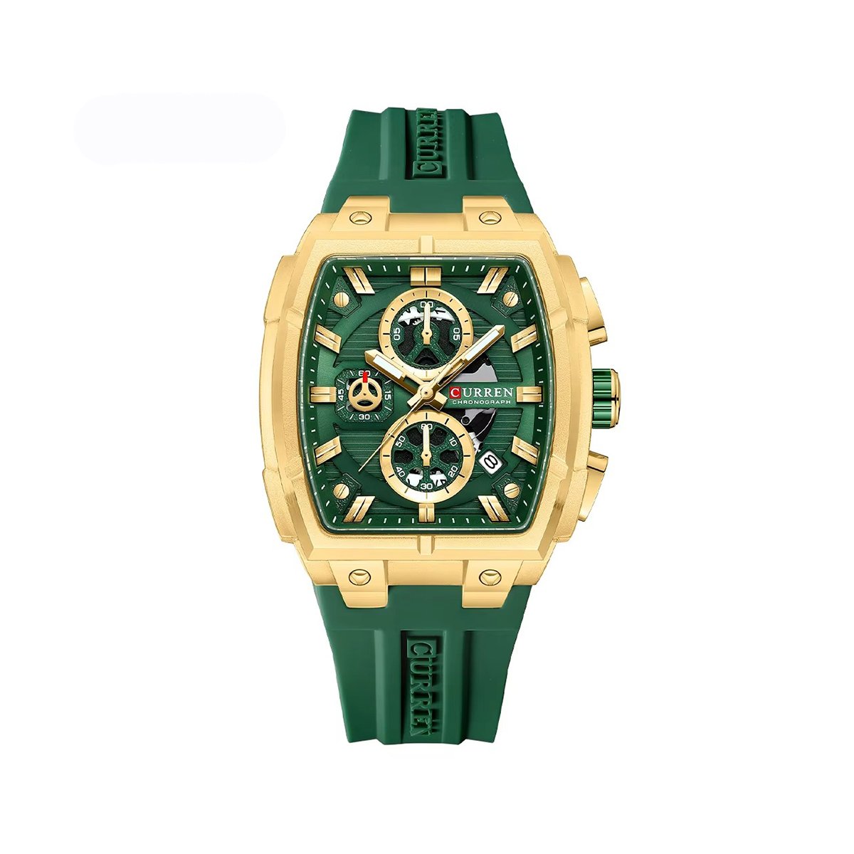 Curren 8488 Luxury Chronograph Silicone Straps Men’s Watch- Green & Gold