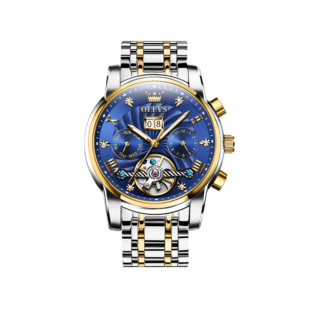 OLEVS 9910 Mechanical Wrist watch for Men- Silver Blue