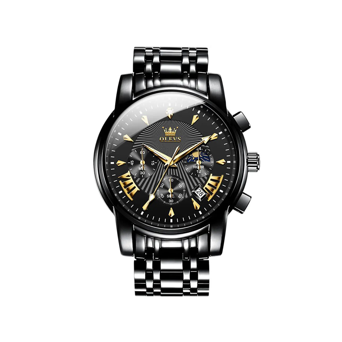 Olevs 2892 Chronograph Quartz Watch For Men - Black