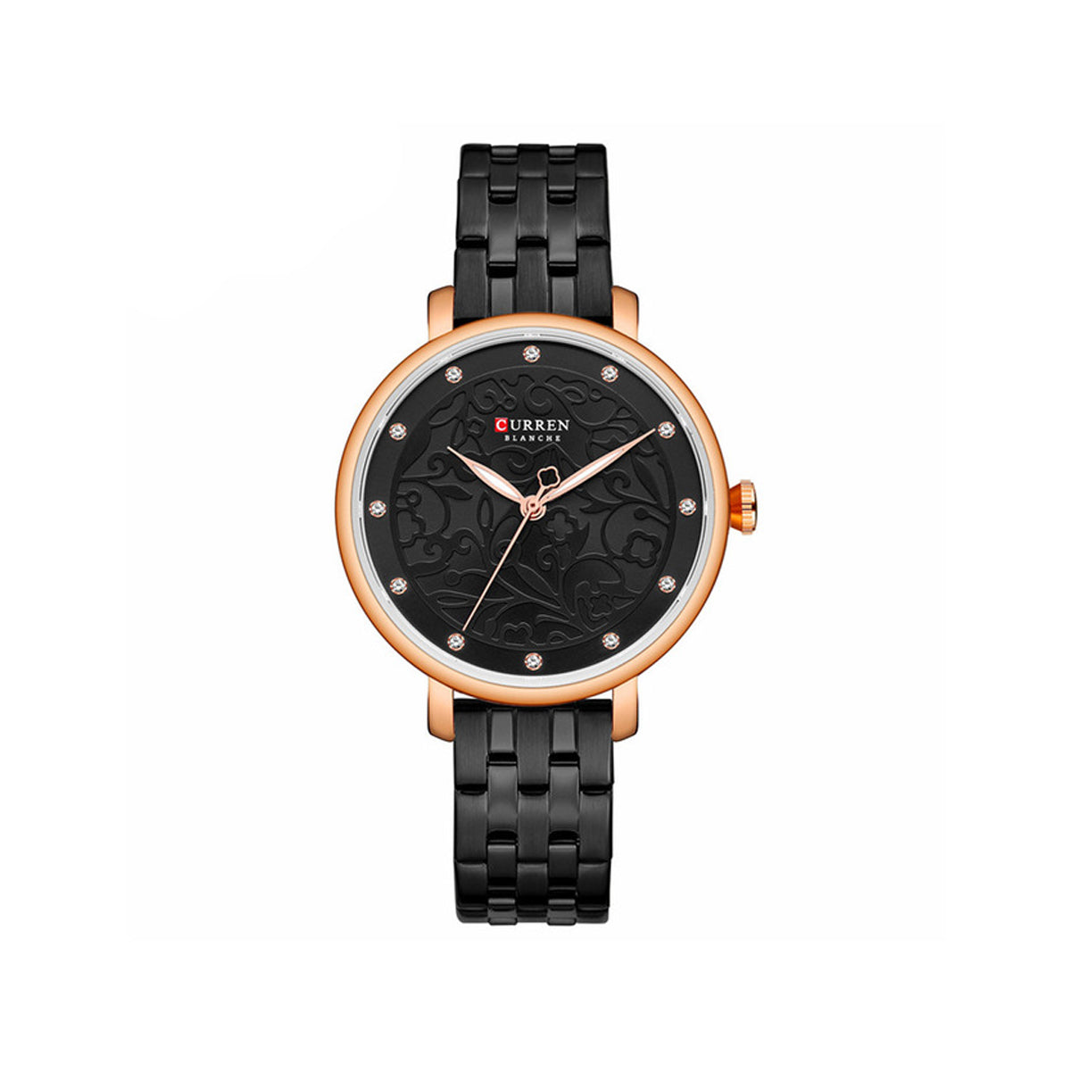 CURREN 9046 Creative Rhinestone Luxury Women Belt Wristwatch- Black