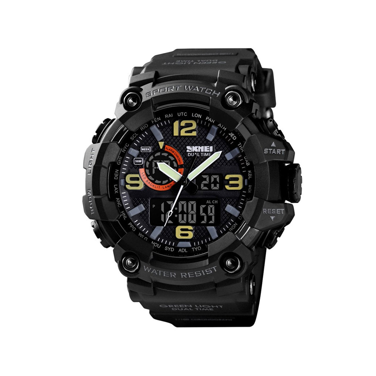 SKMEI 1520 Tactical Rugged Dual-Time 5ATM Waterproof Extreme Durable Military Watch for Men’s- Black