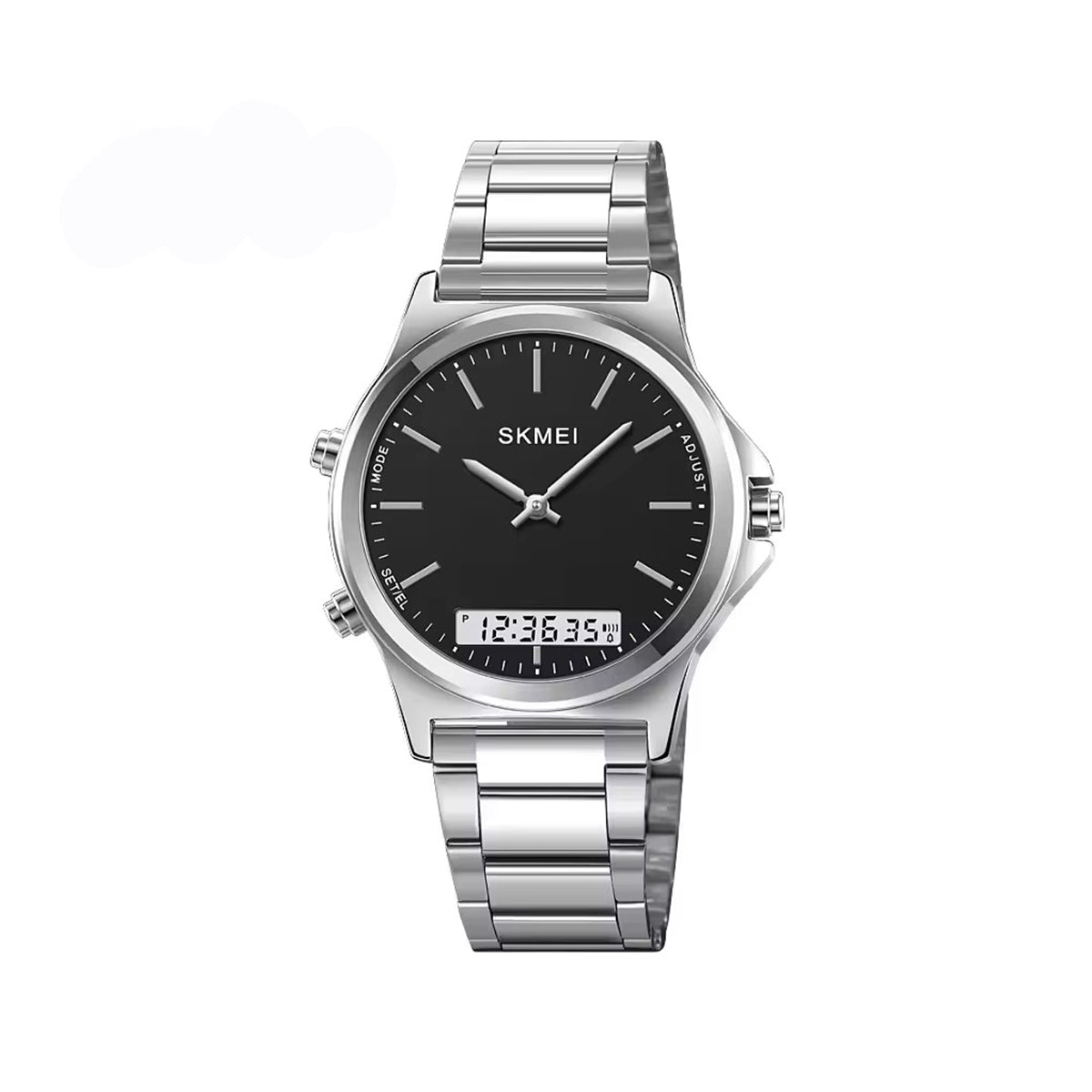 SKMEI 2120 Classic Dual Time Quartz Display Men’s watch- Silver Black