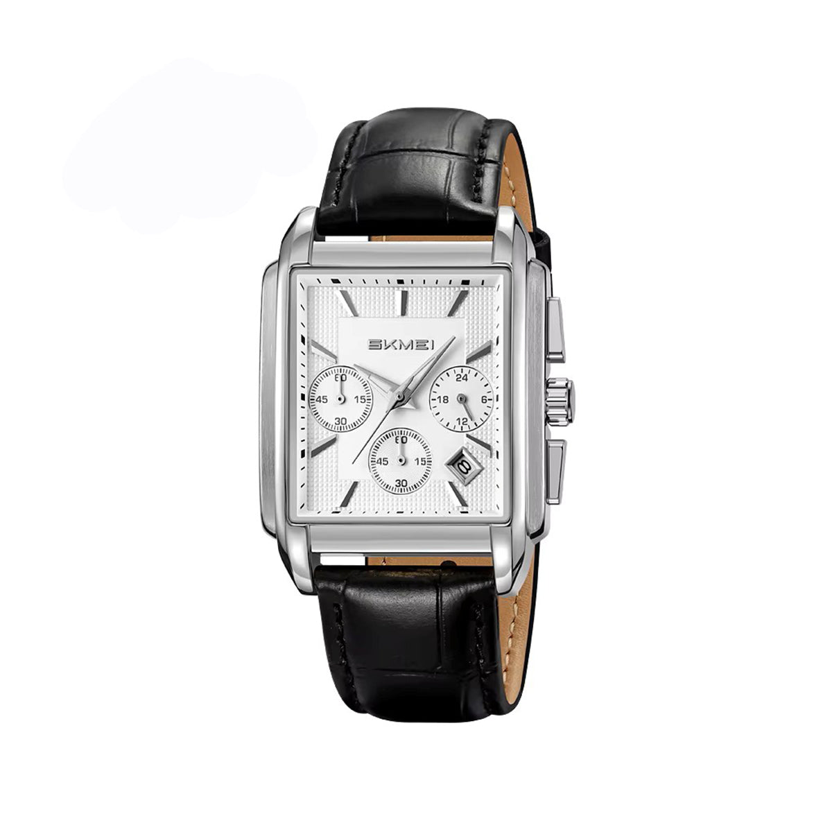 SKMEI 2339 Luxury water Resistant Leather strap Active Chronograph Top-Quality Men’s watch- Black Silver