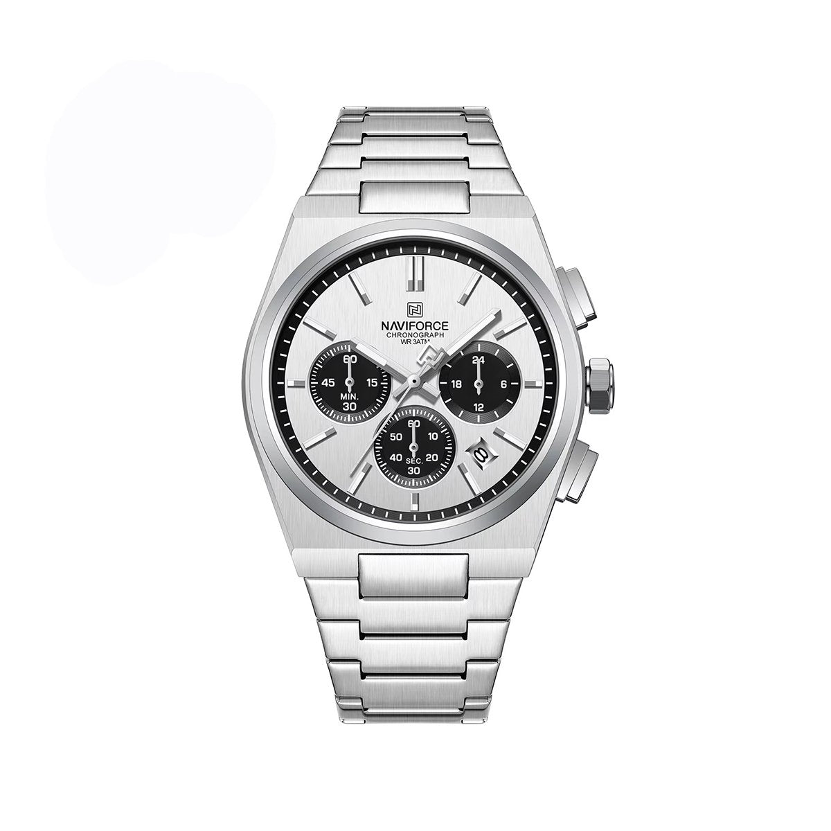NAVIFORCE 8048 Premium Active Chronograph Luxury Stainless Steel Strap Men’s watch- Silver Black
