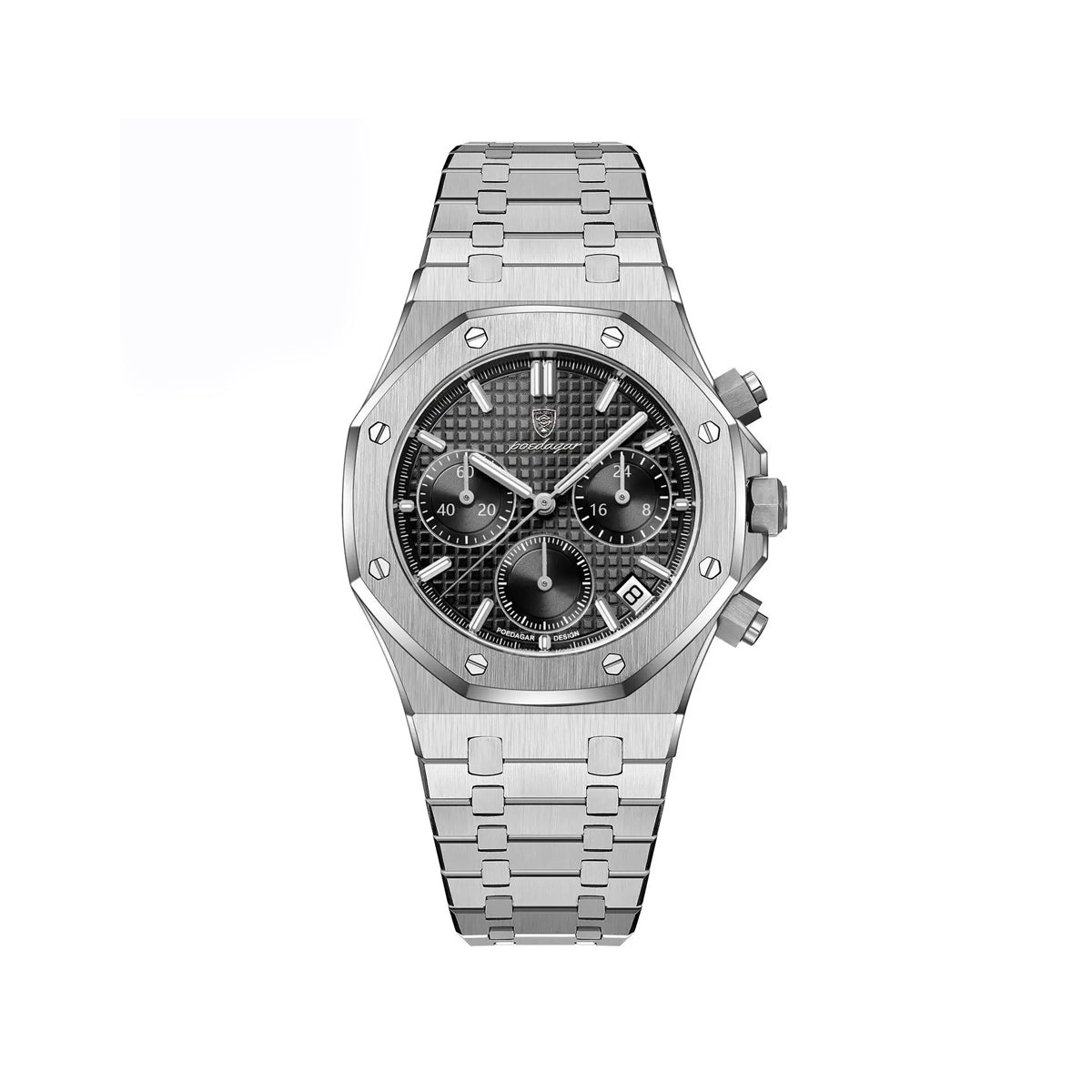 Poedagar 926 Chronograph Stainless Steel Waterproof Men’s Watch – Silver Black