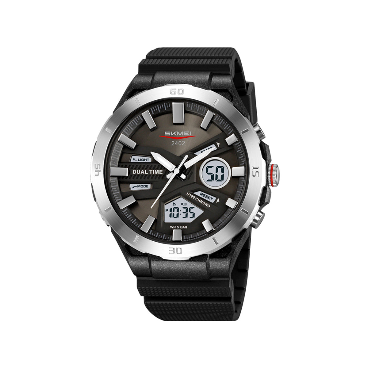 SKMEI 2402 Men’s Analog-Digital Sports Watch- Black Silver