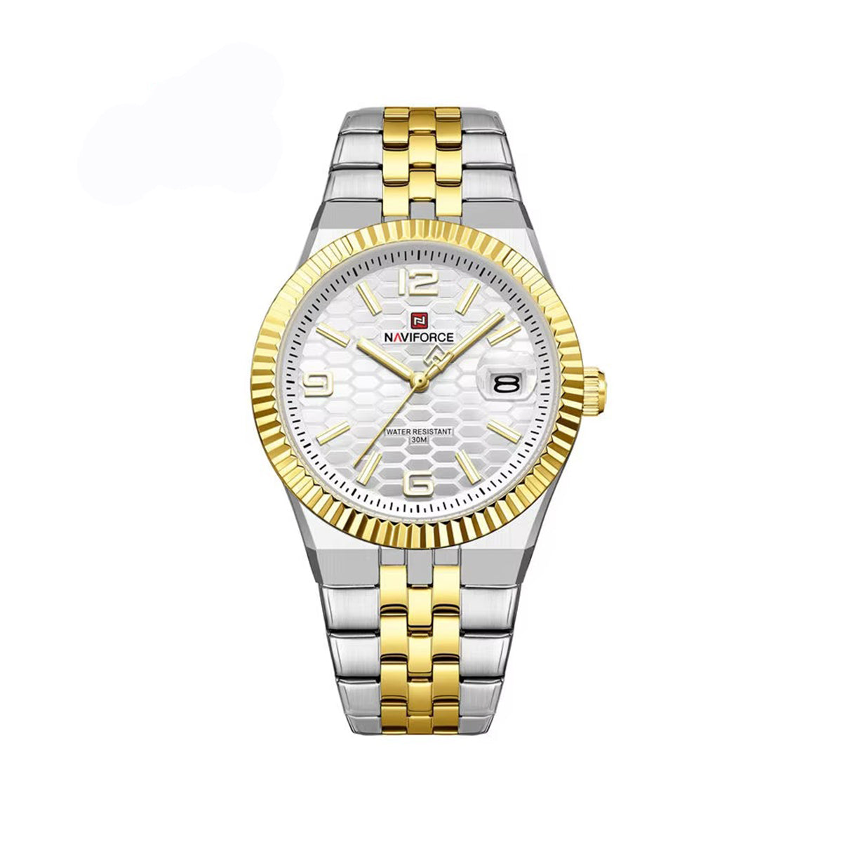 NAVIFORCE 9277 Stylish Analog Quartz Men’s Watch with Durable Stainless Steel Strap and Water Resistance- Silver Gold