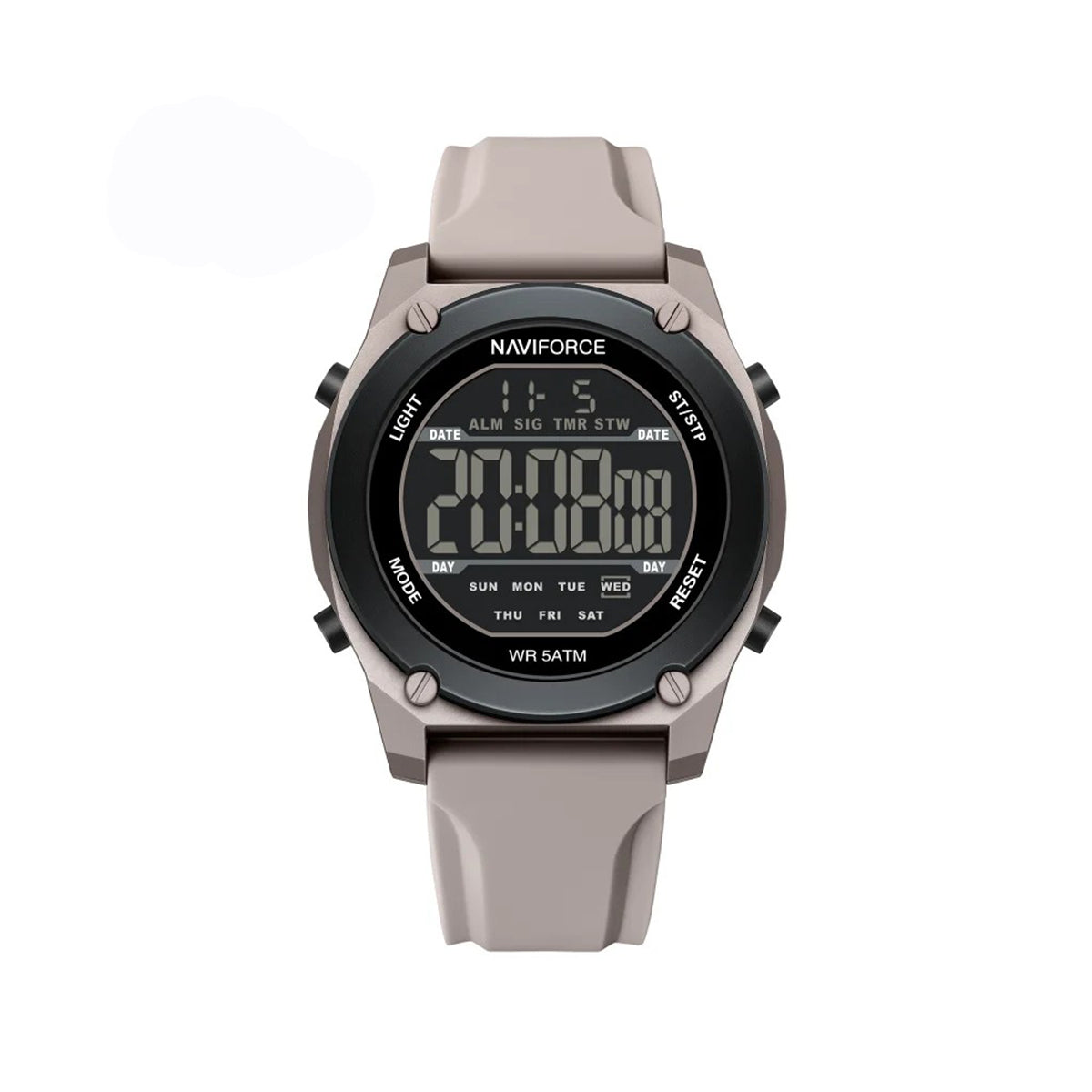 NAVIFORCE NF7134 Night Light Calendar Display Waterproof Shockproof Silicone Strap Men's Fashion Sport Watch- Beige