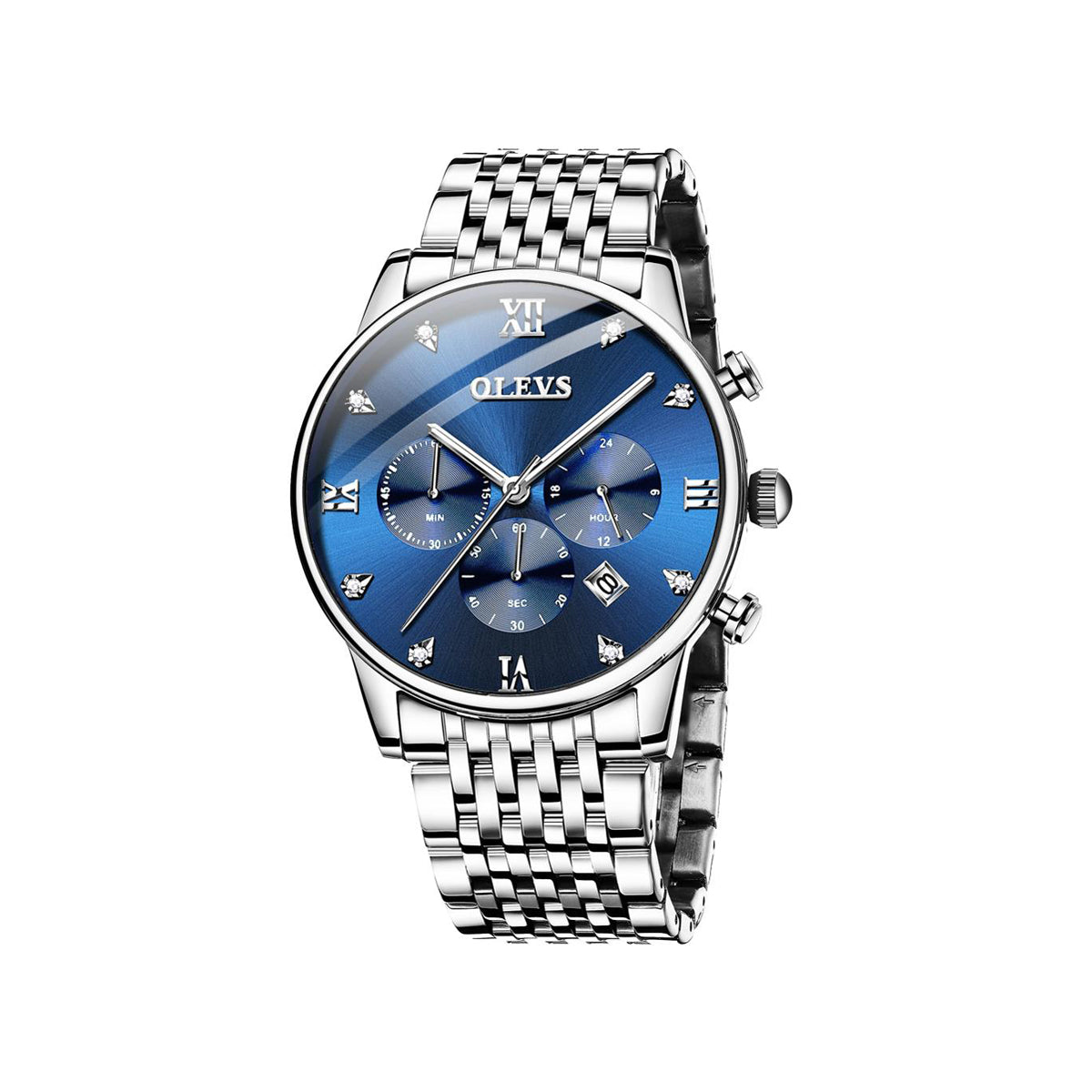 Olevs 2868 Stainless Steel Quartz Watch for Men - Silver & Blue