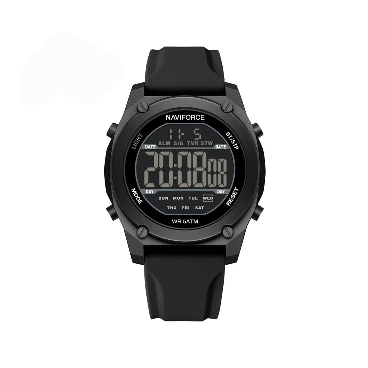 NAVIFORCE NF7134 Night Light Calendar Display Waterproof Shockproof Silicone Strap Men's Fashion Sport Watch- Black