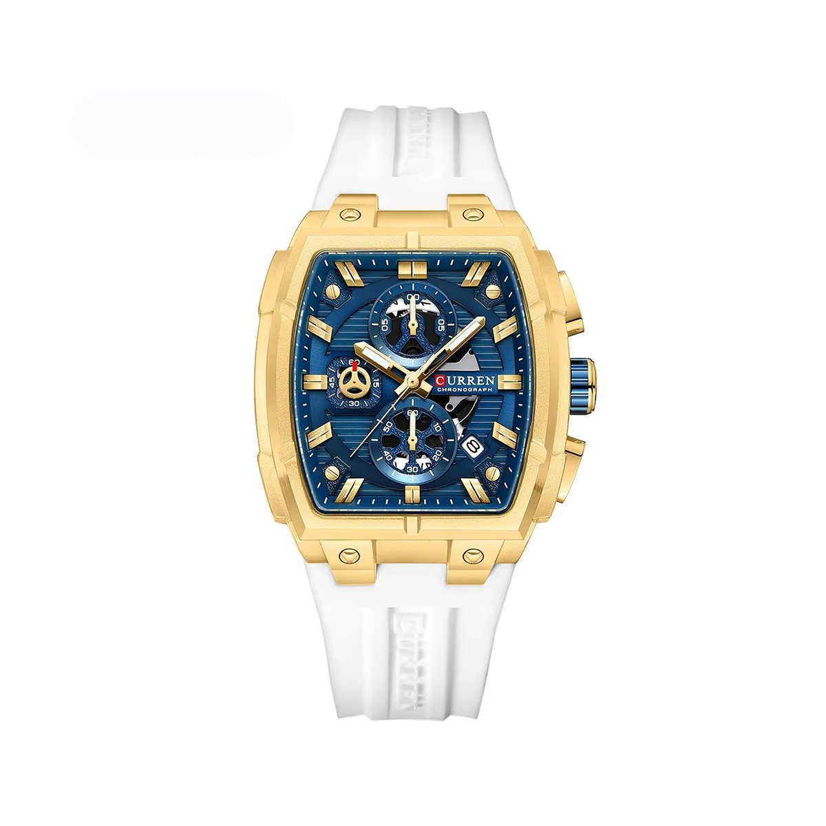 Curren 8488 Luxury Chronograph Silicone Straps Men’s Watch- White Gold