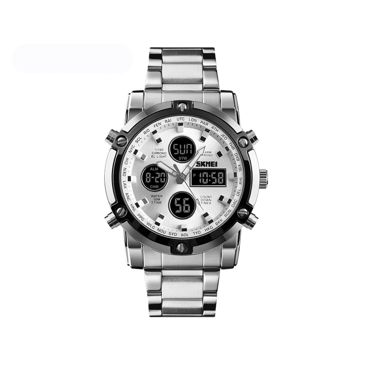 SKMEI 1389 Stainless Steel Dual Time Men's Watch-Silver