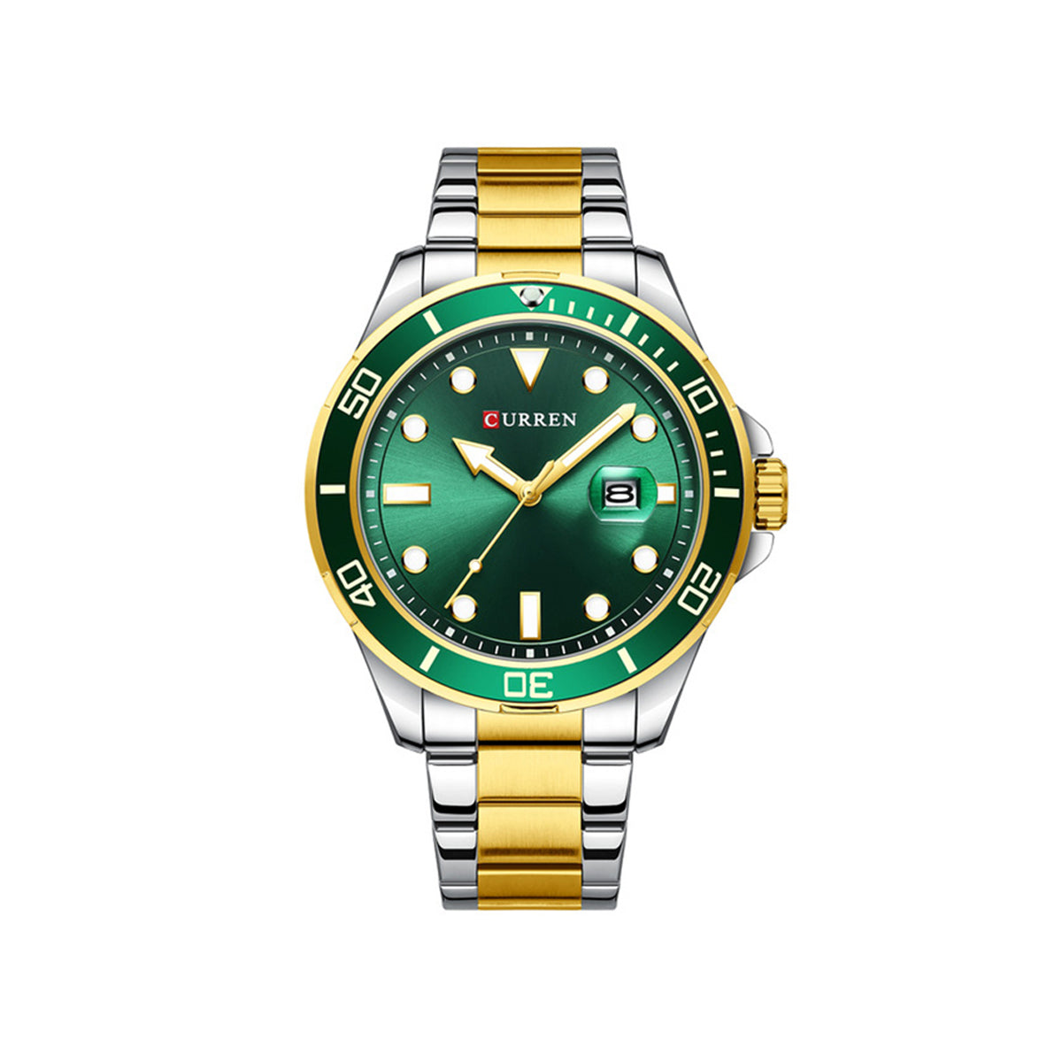 CURREN 8388 Chronograph Stainless Steel Watch for Men - Silver Gold & Green