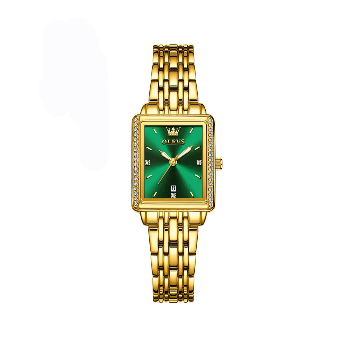 OLEVS 9995 Square Shape Watch for Woman-Gold & Green
