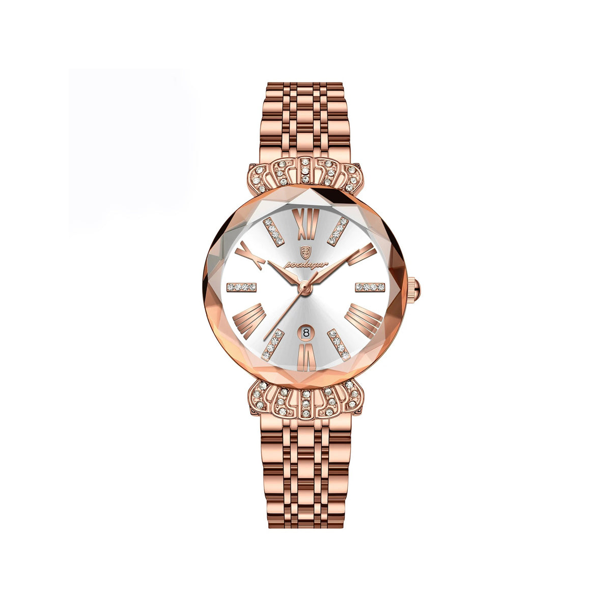 Poedagar 766 Luminous pointer stainless steel ladies Wristwatch- Rose Gold & White